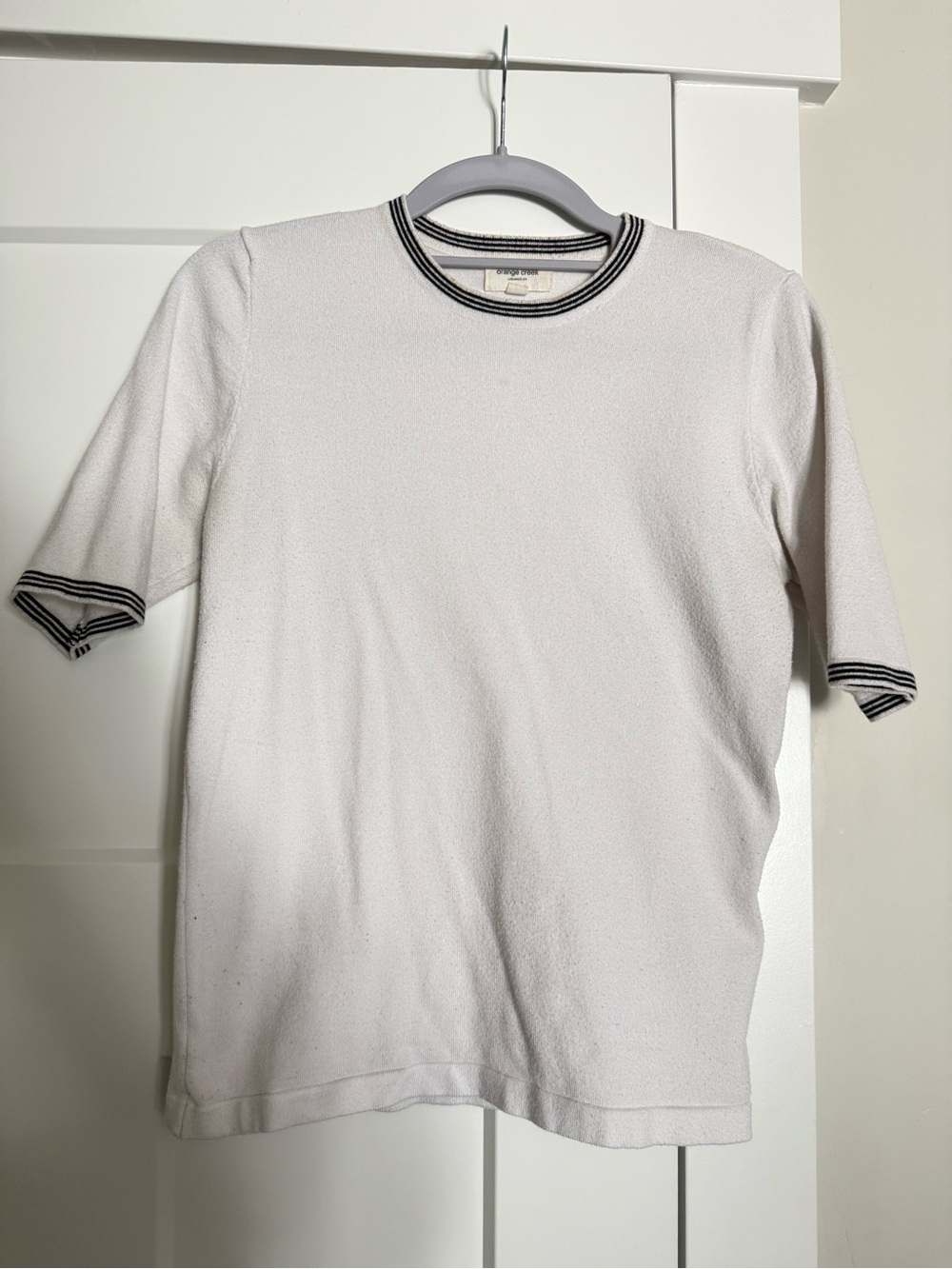 White Knit Tee with Black Stripe Detail